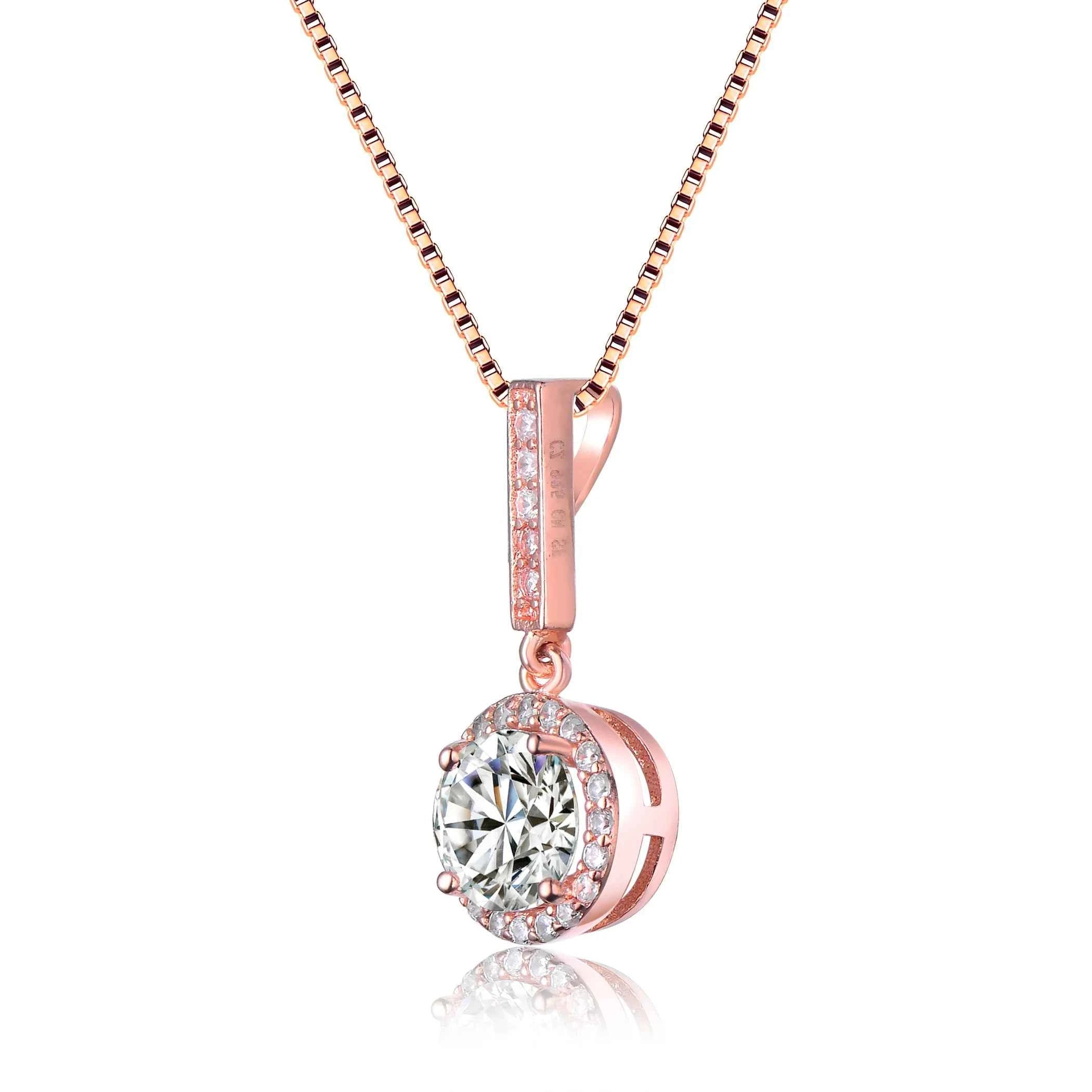 TD Collette Z Sterling Silver Pendant Necklace with Rose Gold Plating Clear Cubic Zirconia Solitaire Halo Featuring Zircon Pearl