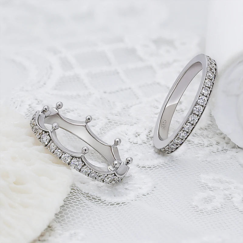 Paston Custom Jewelry DEF VVS Moissanite Ring Band Crown Design Women Fine Jewelry Ring Set for Daily Wear
