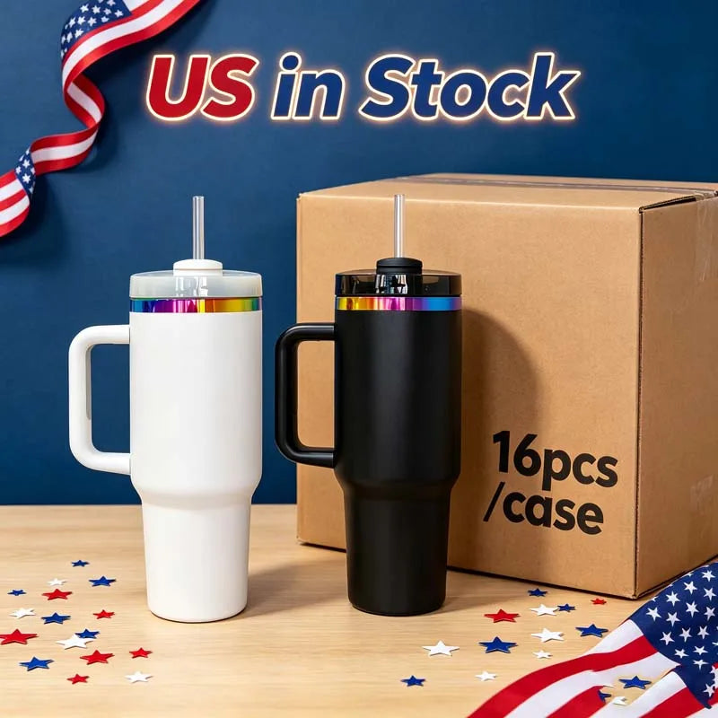 US in Stock Rainbow Plated 40oz insulated Steel Tumbler with Leak-Proof Lid for Secure Carry Anywhere