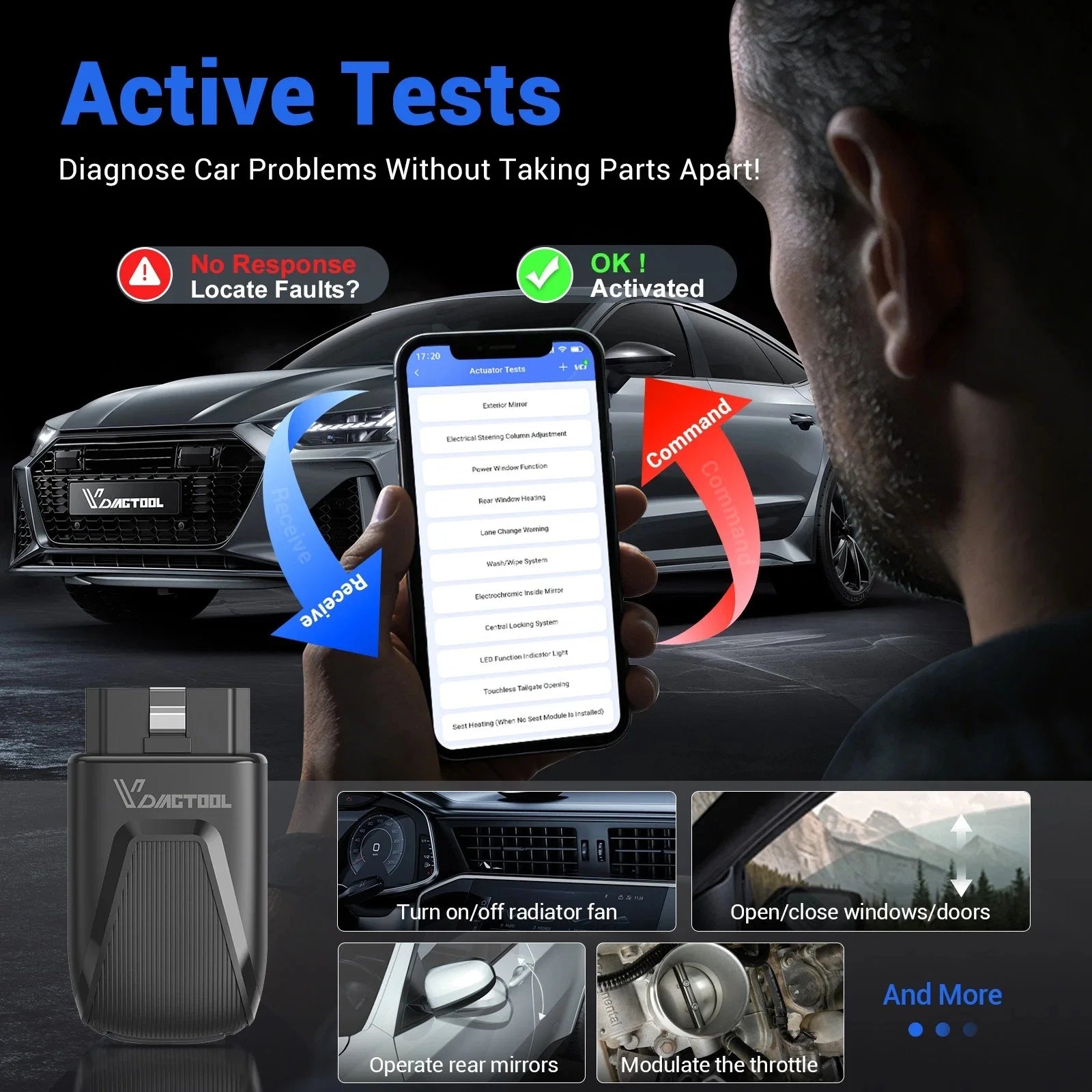 EU Warehouse Free Update Car Diagnostic Tools VDIAGTOOL D200 Wireless BT Full System Scan OBD2 Bidirectional Scanner  PK A30M