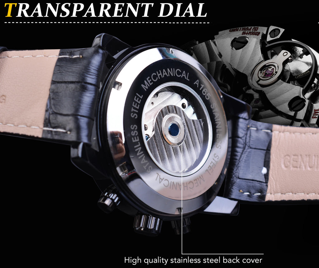 Forsining Top Brand Luxury Tourbillion Mens Automatic Mechanical Watches Fashion Wave Black Golden Clock Multi Function Display