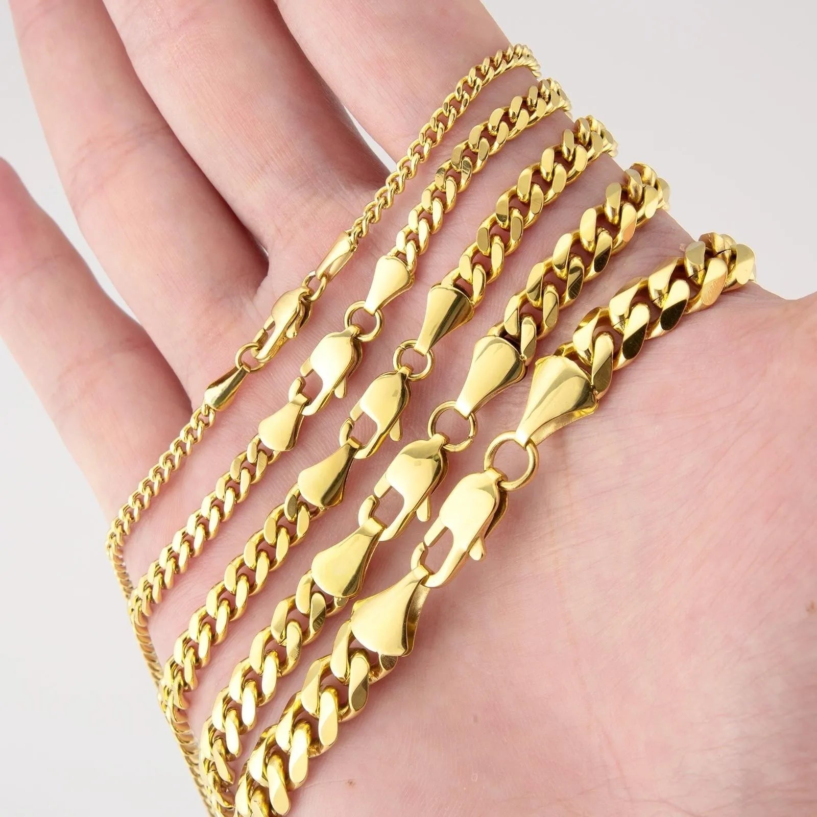 Free Shipping USA 14k Gold Plated Stainless Steel 5mm Miami Cuban Link Chain Women Waterproof Jewelry Wholesale Mens Necklace