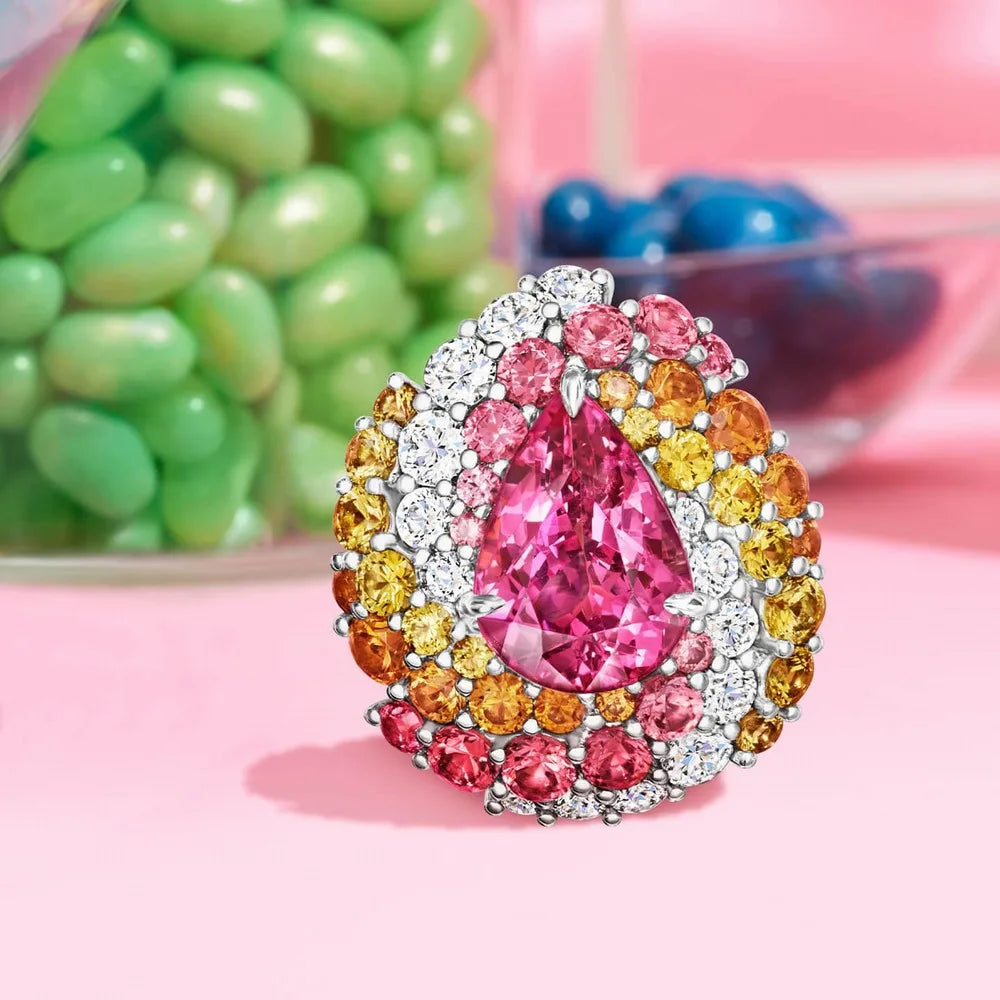 MUSHAN Jewelry Factory 925 Sterling Silver Rings Women Pink Sapphire Water Drop Colorful High Carbon Diamond Ring Wedding Bands