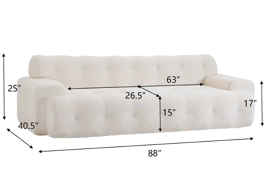 Cloud 3 Seater Chenille Sofa Set Button Tufted Comfy Upholstery Convertible Modular Sectional Sofa for Apartment Villa Snow