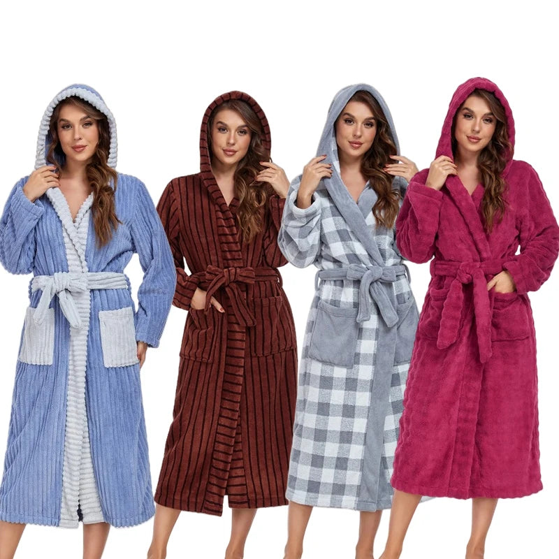 Free Shipping Elegant Flannel Bride Bath Robe Long Kimono Style Nightgown Red Plush Bath Robe