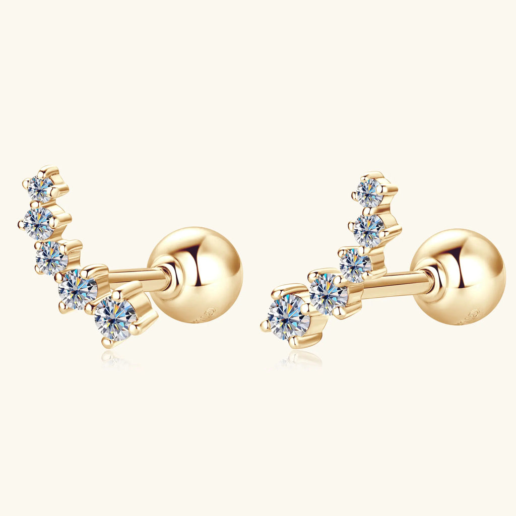 Free Shipping 10K Solid Gold Luxury Moissanite Stud Earrings 1.9mm/1.7mm/1.4mm/1.2mm Curved Fashionable Wedding Gift for Women