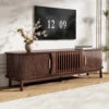 Mid-Century Living Room TV Stand for 75" TVs Wood Entertainment Center with Adjustable Storage Cabinet
