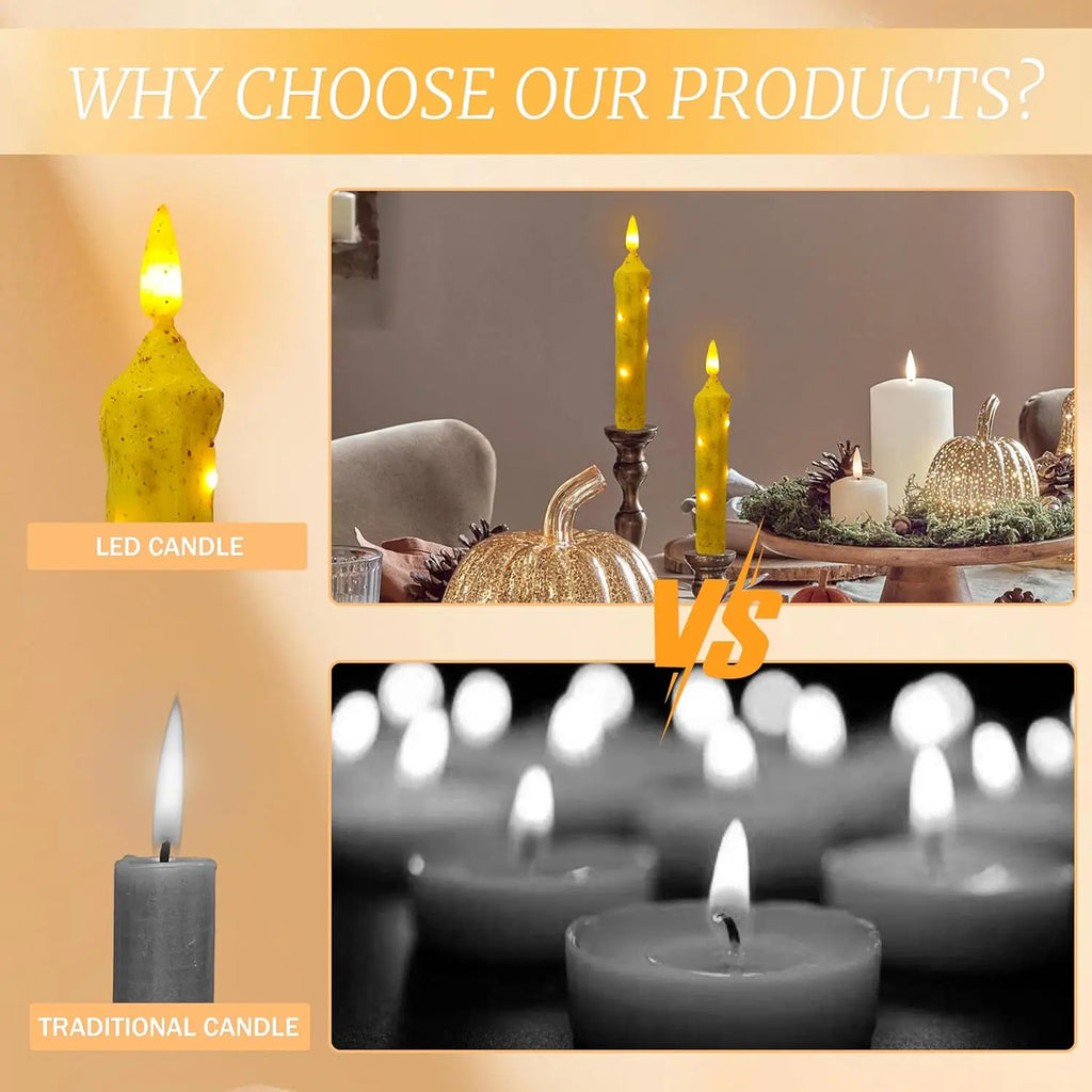 6.5 Inches Primitive Real Wax LED Flameless Short Candlesticks Hand Dipped Battery Operated Taper Candles Timer Remote Candles
