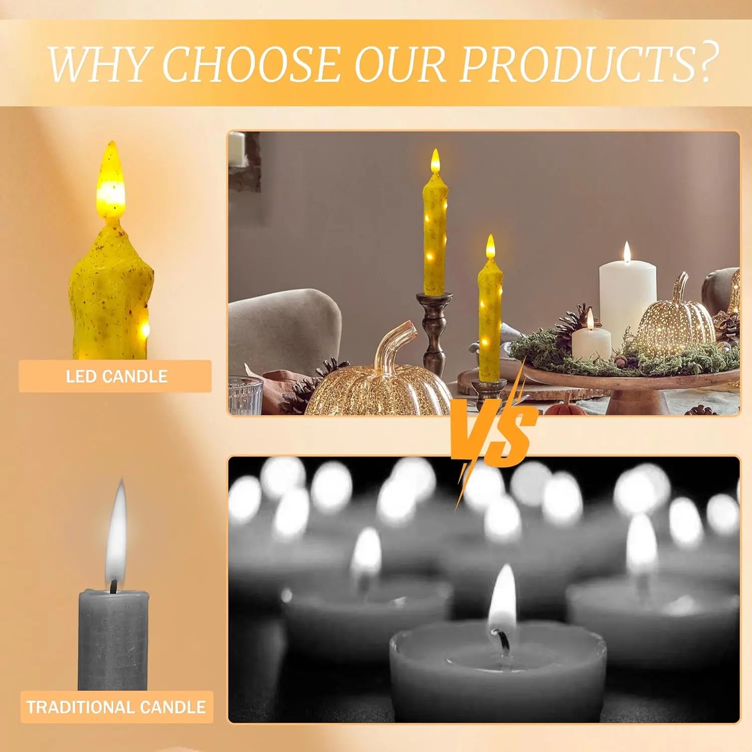 6.5 Inches Primitive Real Wax LED Flameless Short Candlesticks Hand Dipped Battery Operated Taper Candles Timer Remote Candles