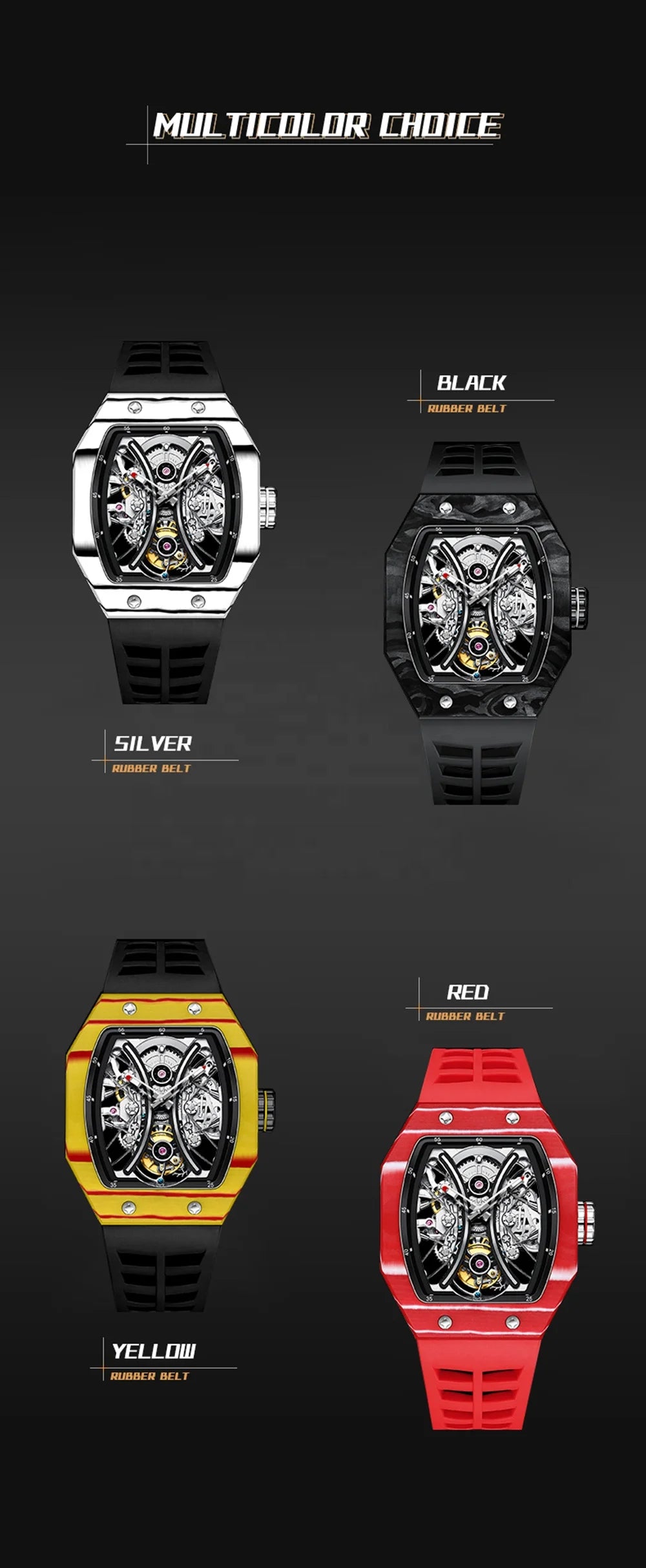 True Luxury Tourbillon square Watch Men's Sapphire Stainless Steel OEM Mechanical Automatic Waterproof Watch for Men