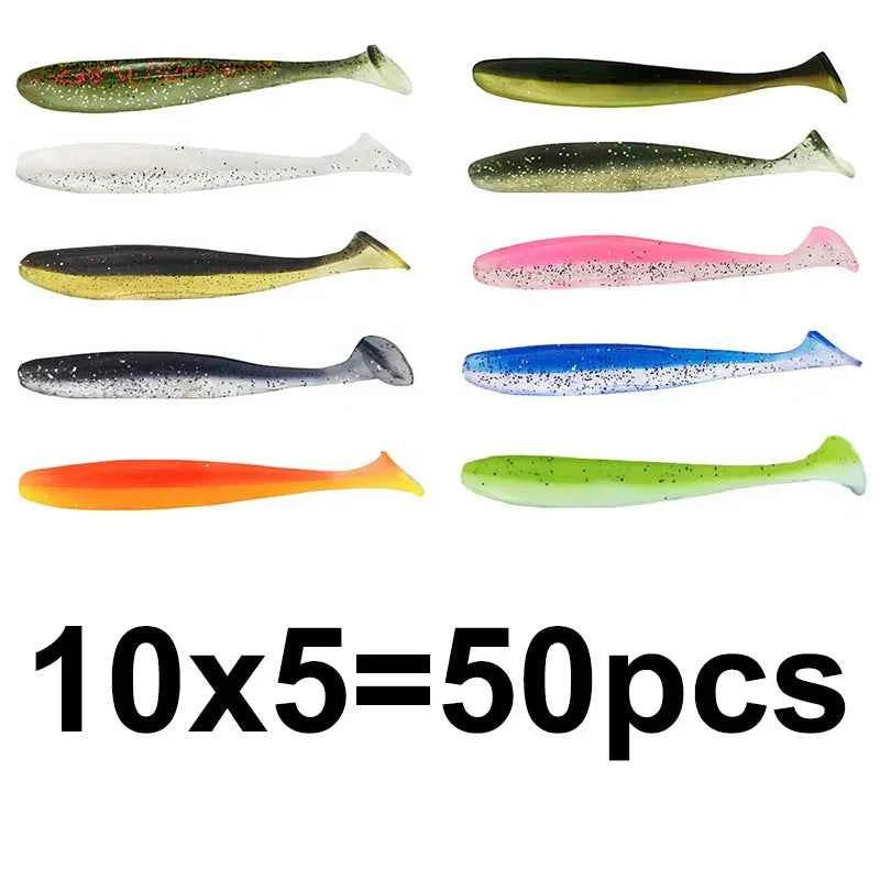 50pcs Soft Lure Silicone Bait Shad Wobbler Fishing lure Sea Worm Swimbait Streamer Silicone Lure spinnerbait Fishing accessories