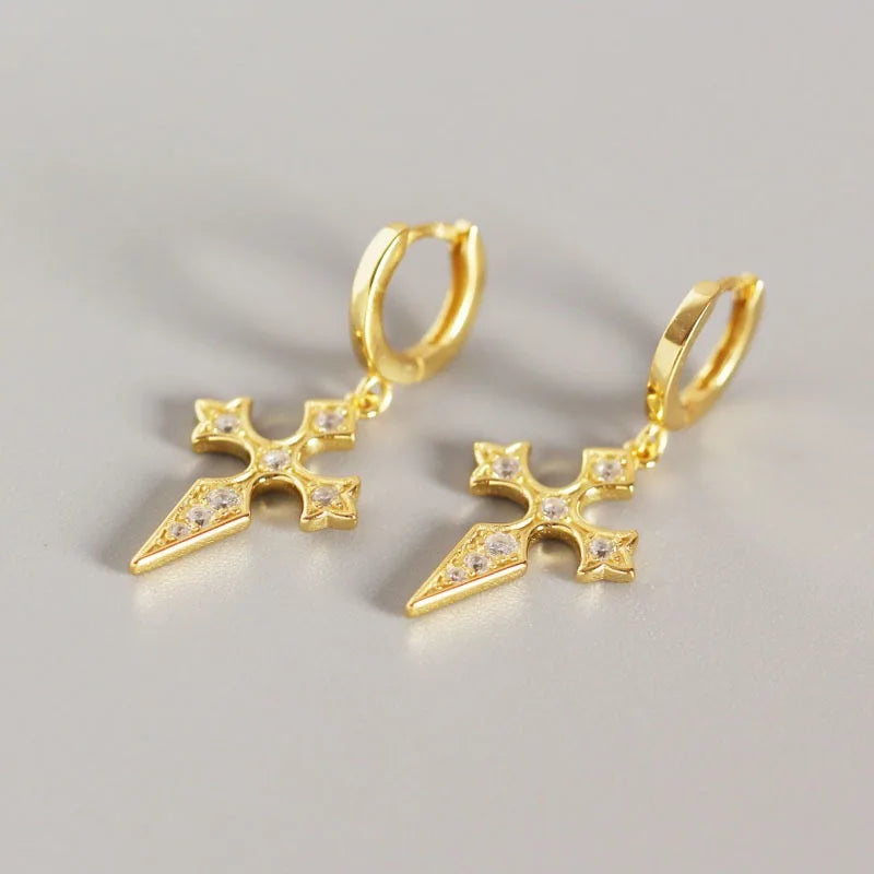 2024 Wholesale Fashion 925 Sterling Silver Cz Diamond Cross Earrings Dangle Hoop Earrings for Women Jewelry