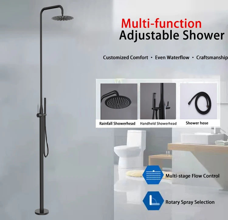 Freestanding Outdoor Shower System Set Matte Black Stainless Steel Beach Outdoor Shower Swimming Pool Outdoor Shower