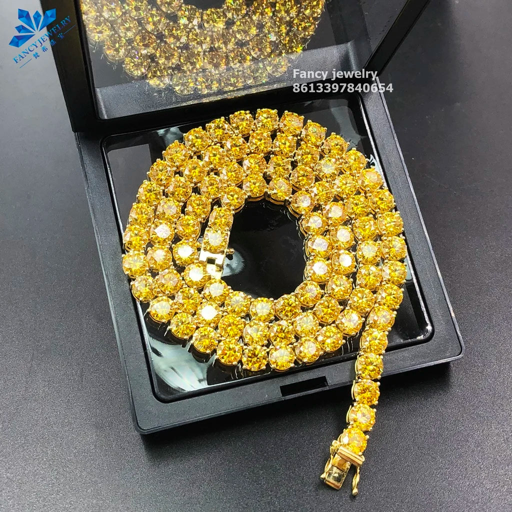 Hip Hop Jewelry Sterling Silver 14K Yellow Gold GRA 3mm 4mm VVS Diamond Chain Yellow Moissanite Tennis Chain