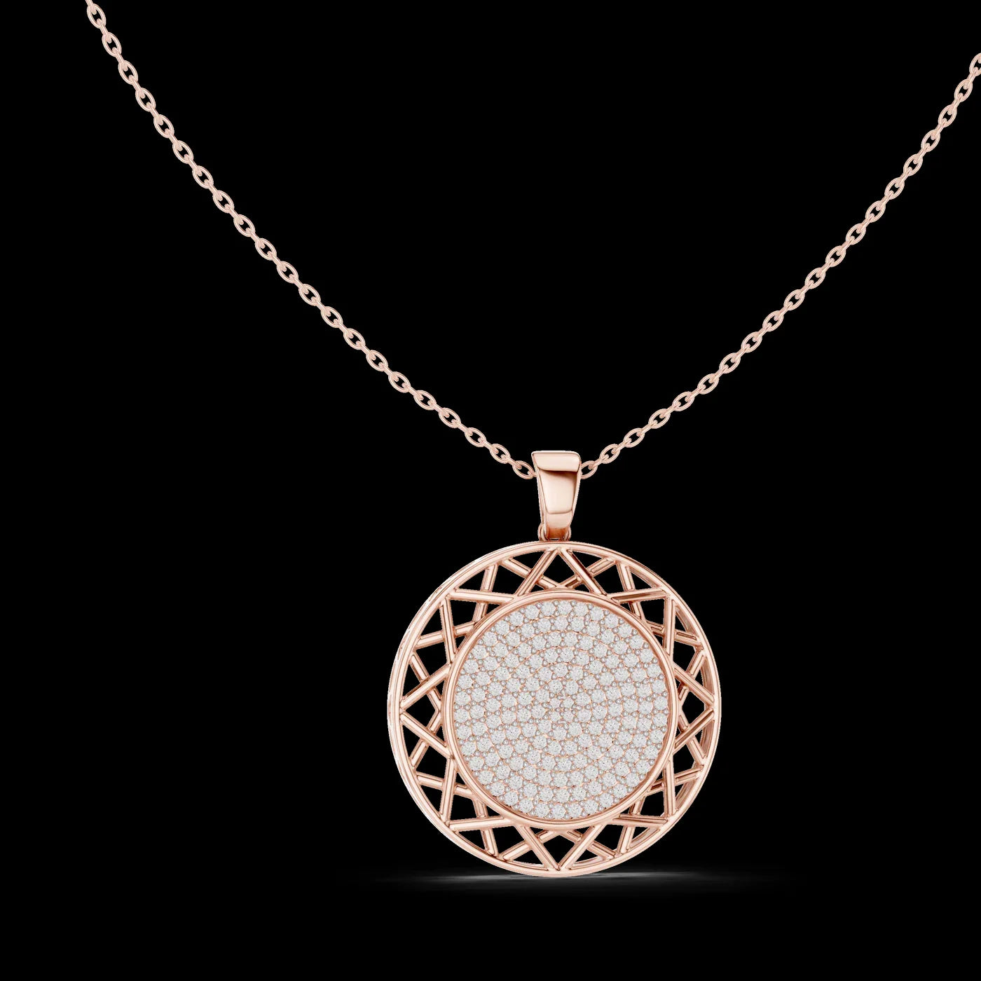 Rose Gold Geometric Openwork Diamond Pendant Necklace Sterling Silver Link Gold Luxury Elegant Modern Engagement Wedding Jewelry