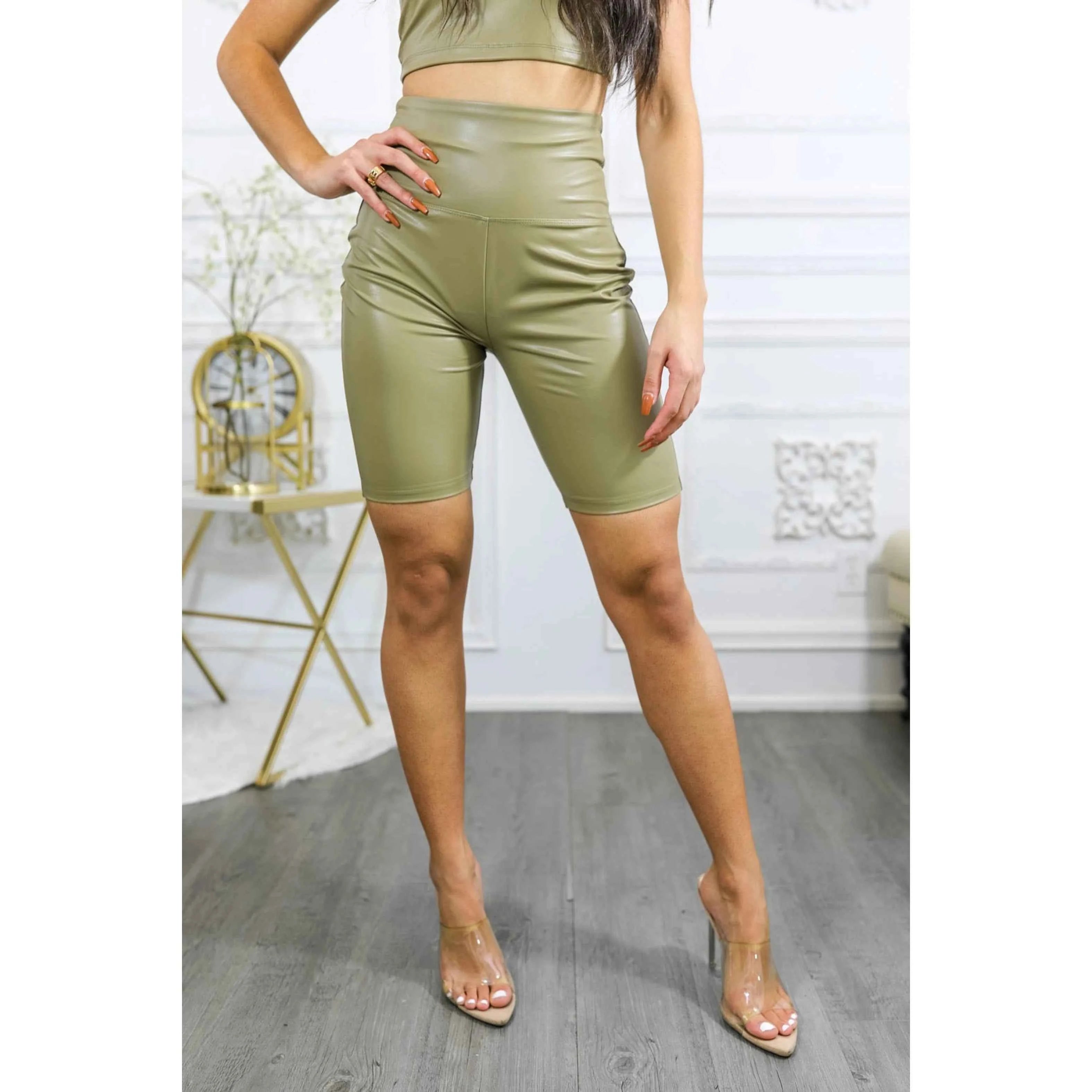 TD Athletic High Waisted Biker Shorts with Leopard Pattern Vegan TD Leather Hot Sports Shorts Size XS Polyester and Spandex