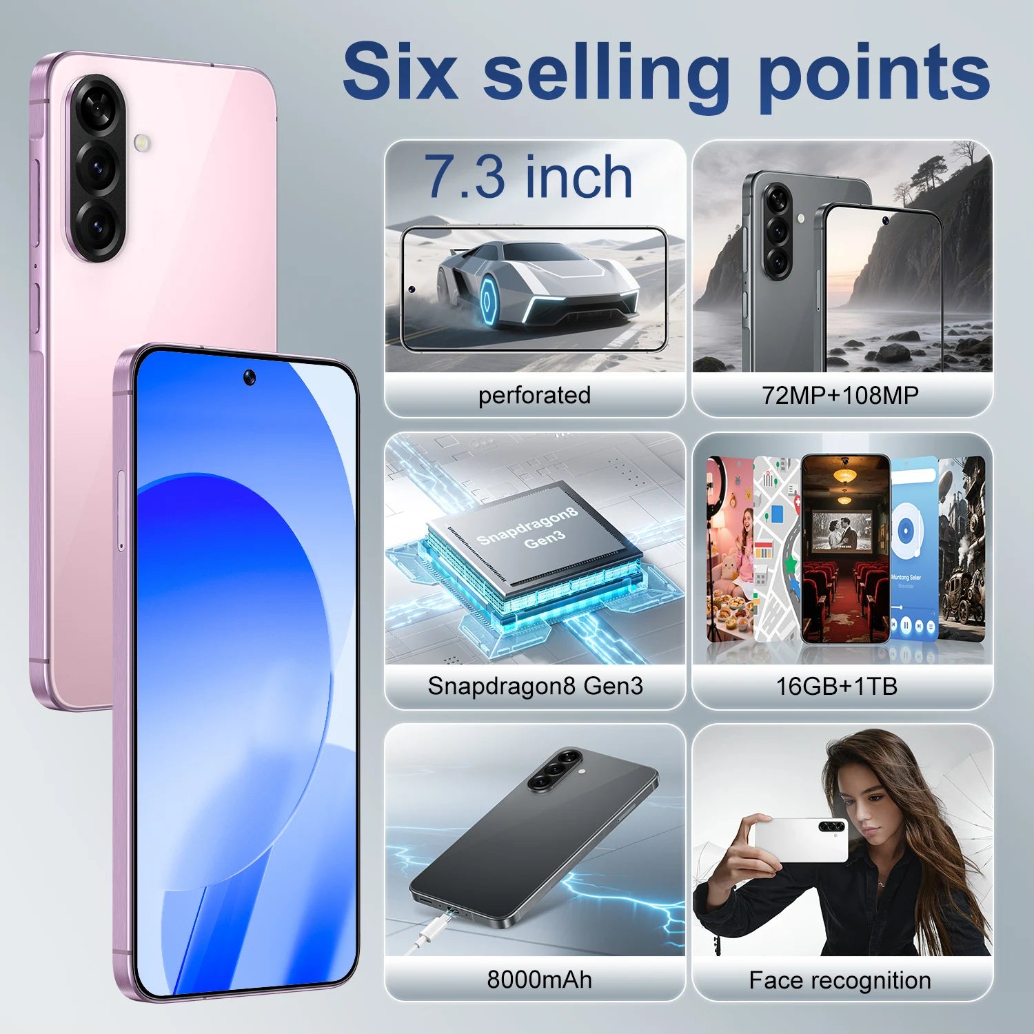 Brand New A56 5G Smartphone 7.3 Inch Face Unlock 16GB+1TB Android 14 72+108MP HD Camera Dual Card Shockproof CDMA Gaming Phone