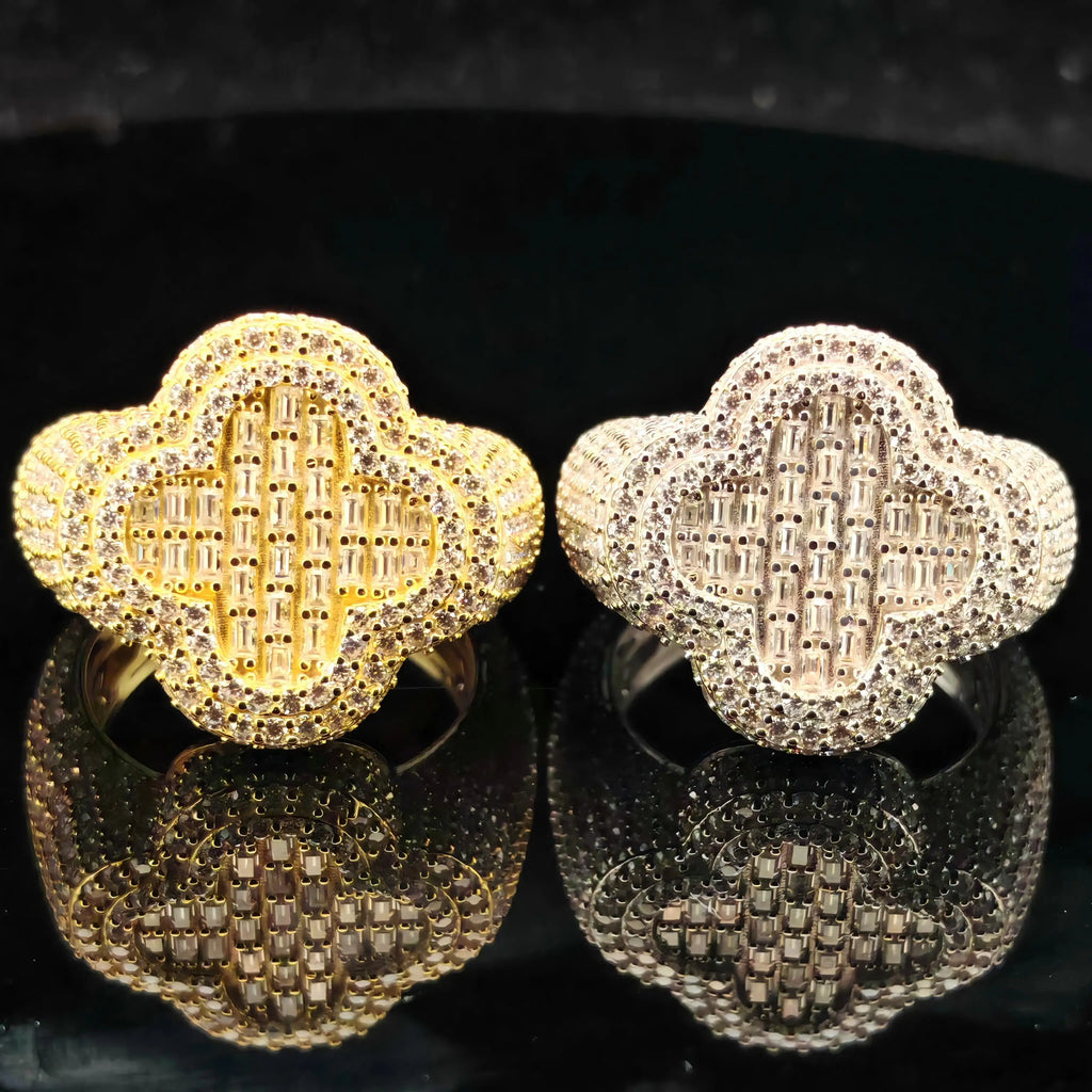 Miami Men's Luxury Moissanite Gemstone S925 Silver Plated Custom Hiphop Flower Rings for Wedding/Anniversary 10.7g