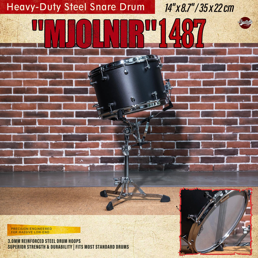 Beatello | Factory Direct | 14"x8.7" Heavy Steel Snare 3.0mm Reinforced Hoops | Rock/Metal Drum Kits | Pro Upgrade | Black