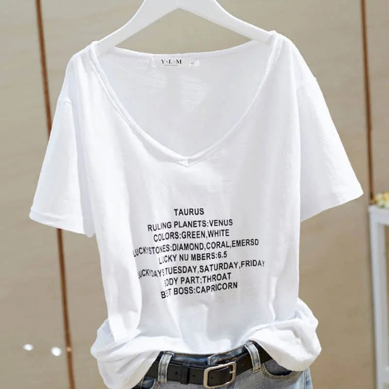 T Shirt Women 2026 New V-neck Loose Top Slub Cotton Letters Wild Short-sleeved Bottoming Shirts Female T Shirt Ins Tide Sexy Top