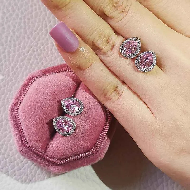 2023 New Arrivals Fashion Luxury silver color korean Zircon Stud Pink Earing Earrings For Women Girl Party Gift Jewelry Z7