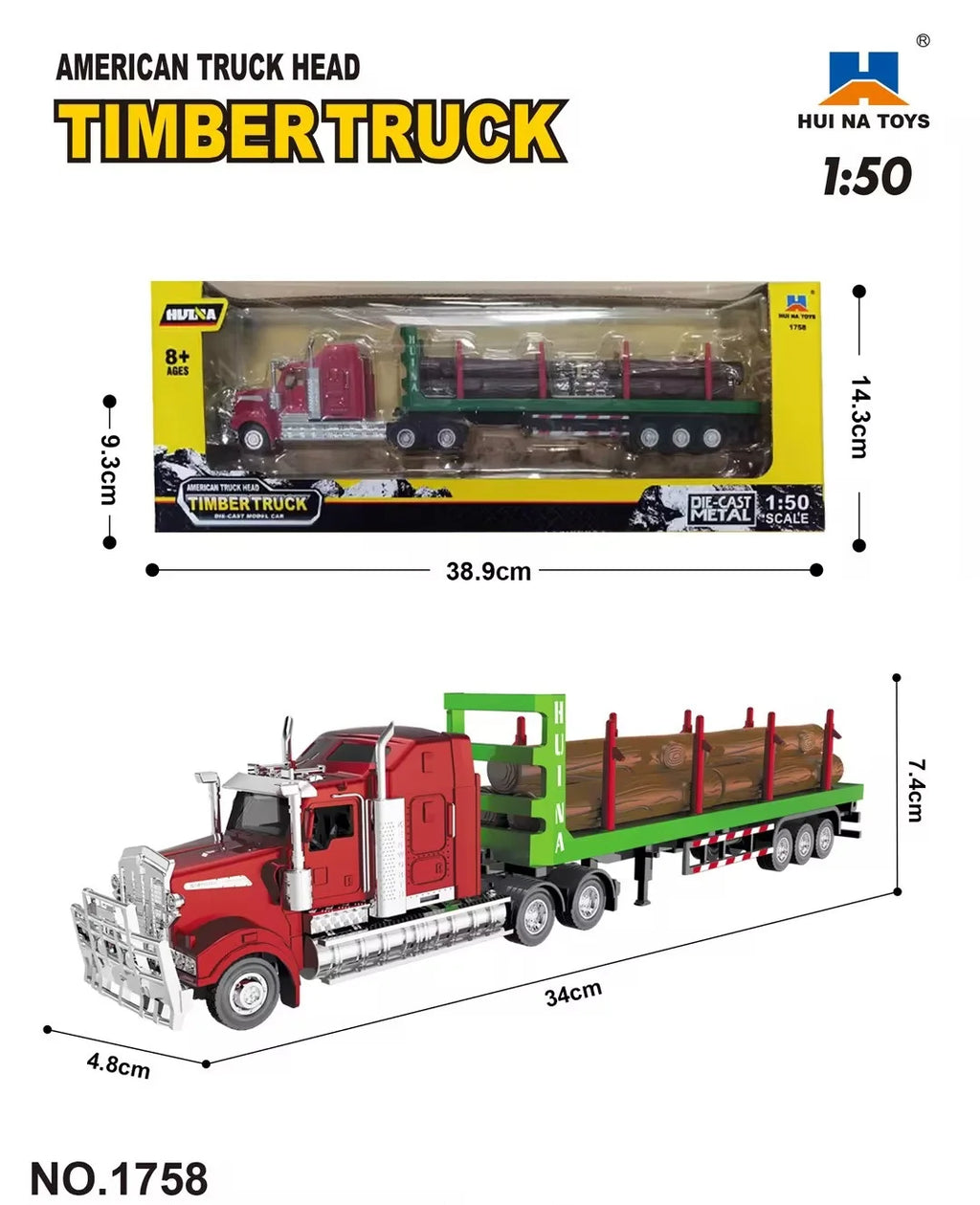 Dropshipping 1/50 Scale Open-Window Huina Static Zinc Alloy Die-cast Construction Model for Over-8-year-old