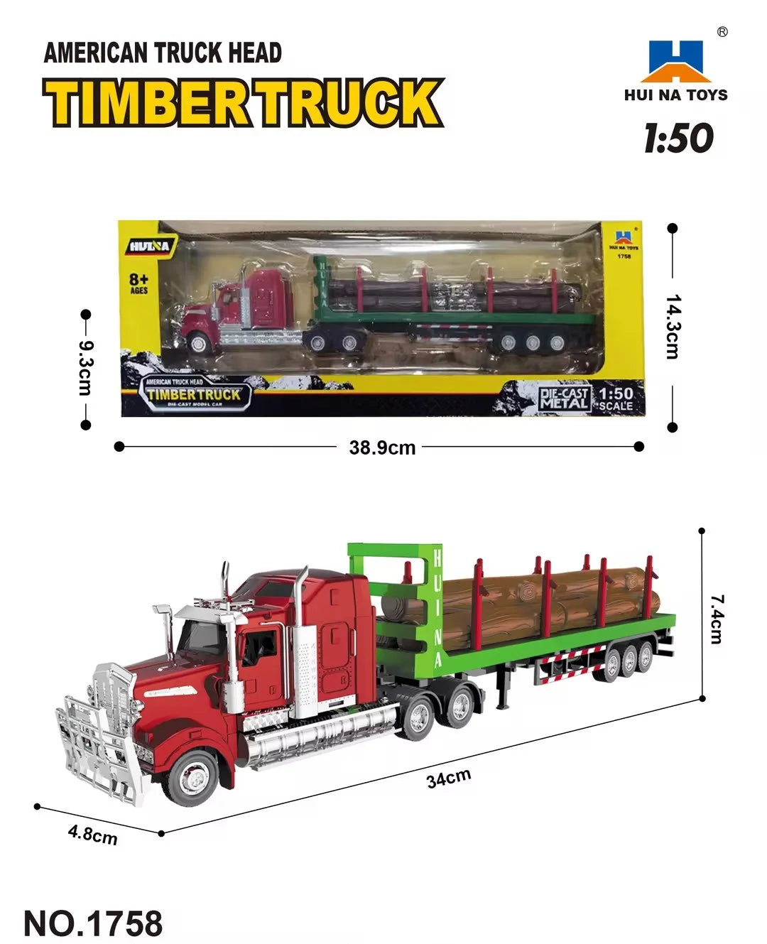 Dropshipping 1/50 Scale Open-Window Huina Static Zinc Alloy Die-cast Construction Model for Over-8-year-old