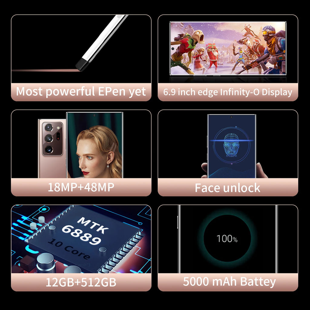 2023 Note 20 Ultra New 7.3inch Smartphone 4g 5g Unlocked Android Mobile Original Cellphone Cell Smart Phone