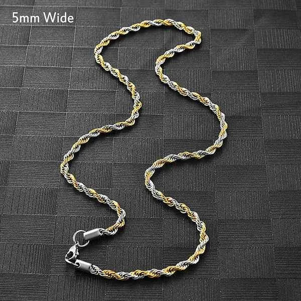 Men's Twisted Neck Rope Chain Stainless Steel Necklace for Women Punk Boy Silver and Gold Color Metal Jewelry Accessories Choker