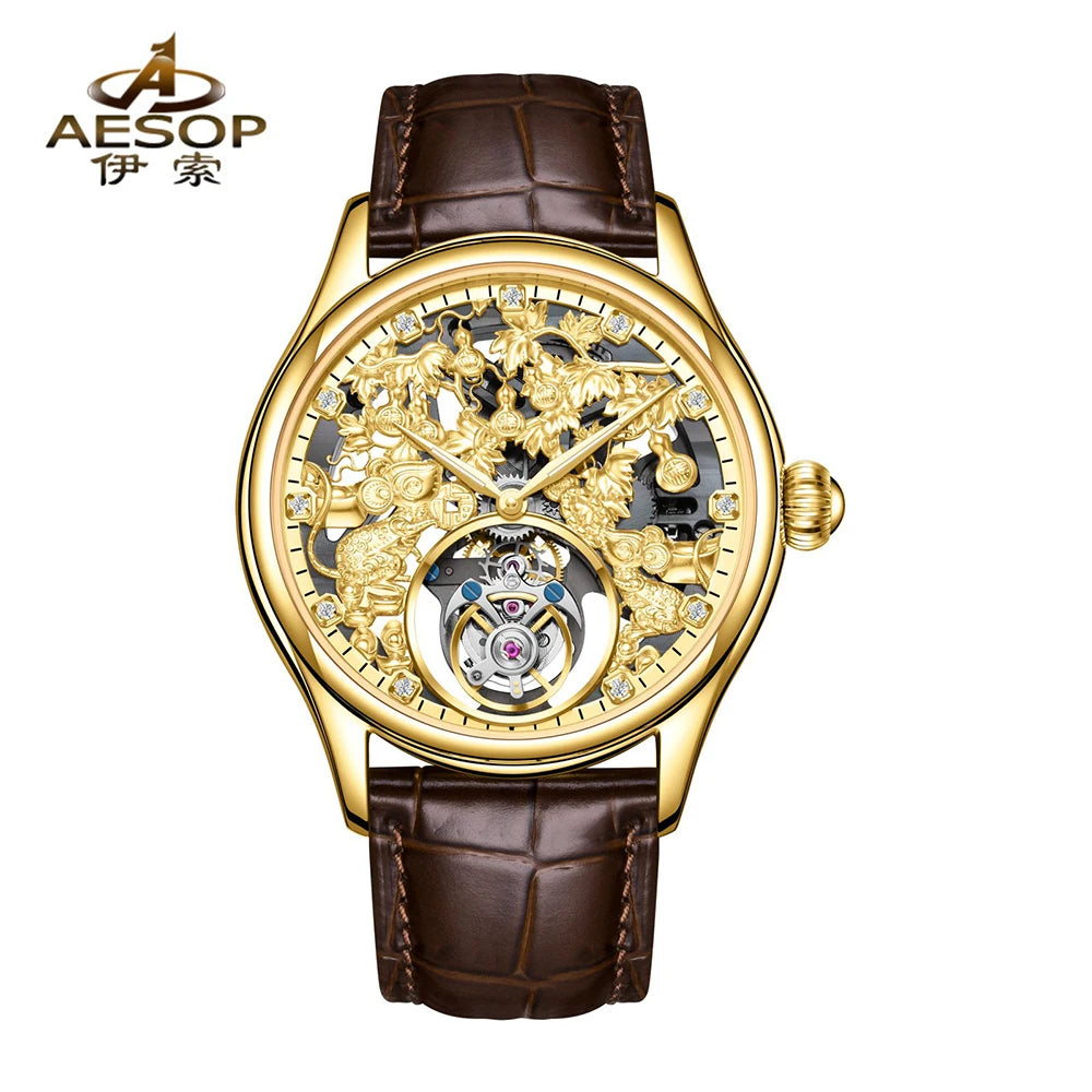 Montre Homme Luxury Design Men Mechanical Watch Original Brand Aesop 7071G Skeleton Tourbillon Watches