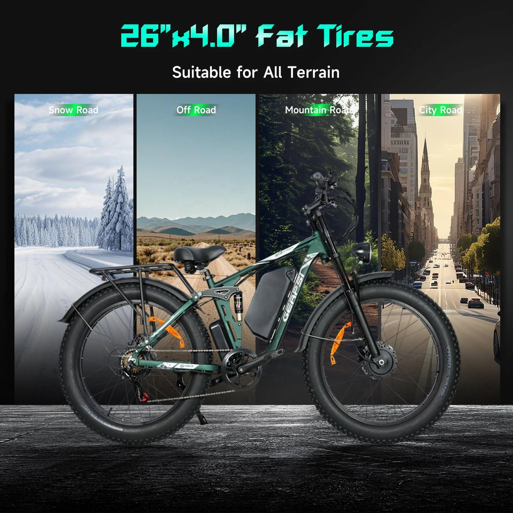US in Stock Free Shipping Electric Mountain Snow Bike 48v 3000w 55kmh/34mph 60km Range All Terrain Fat Tire E-Bike