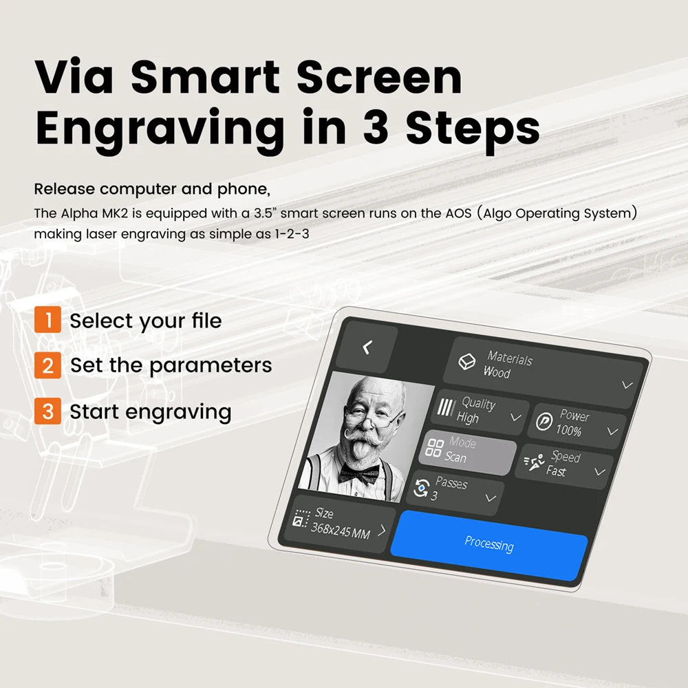 Smart Touch Screen Algolaser Alpha MK2 20W Laser Engraver for Metal Wood Stone and Leather Engraving