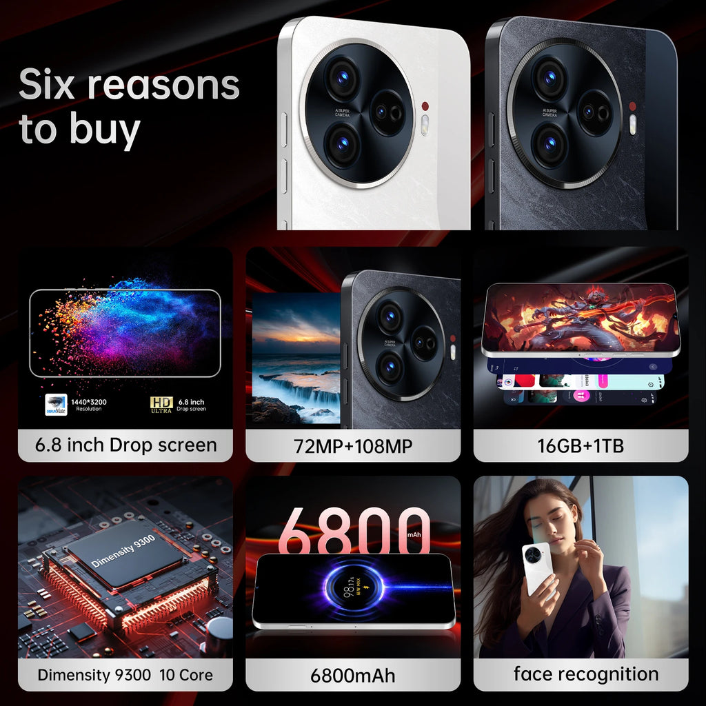 New C30 Pro 5G Smartphone Original 6.8-Inch Android 14 Phone 16GB 1TB Storage 72MP+108MP Camon 30 Pro 6800mAh Battery