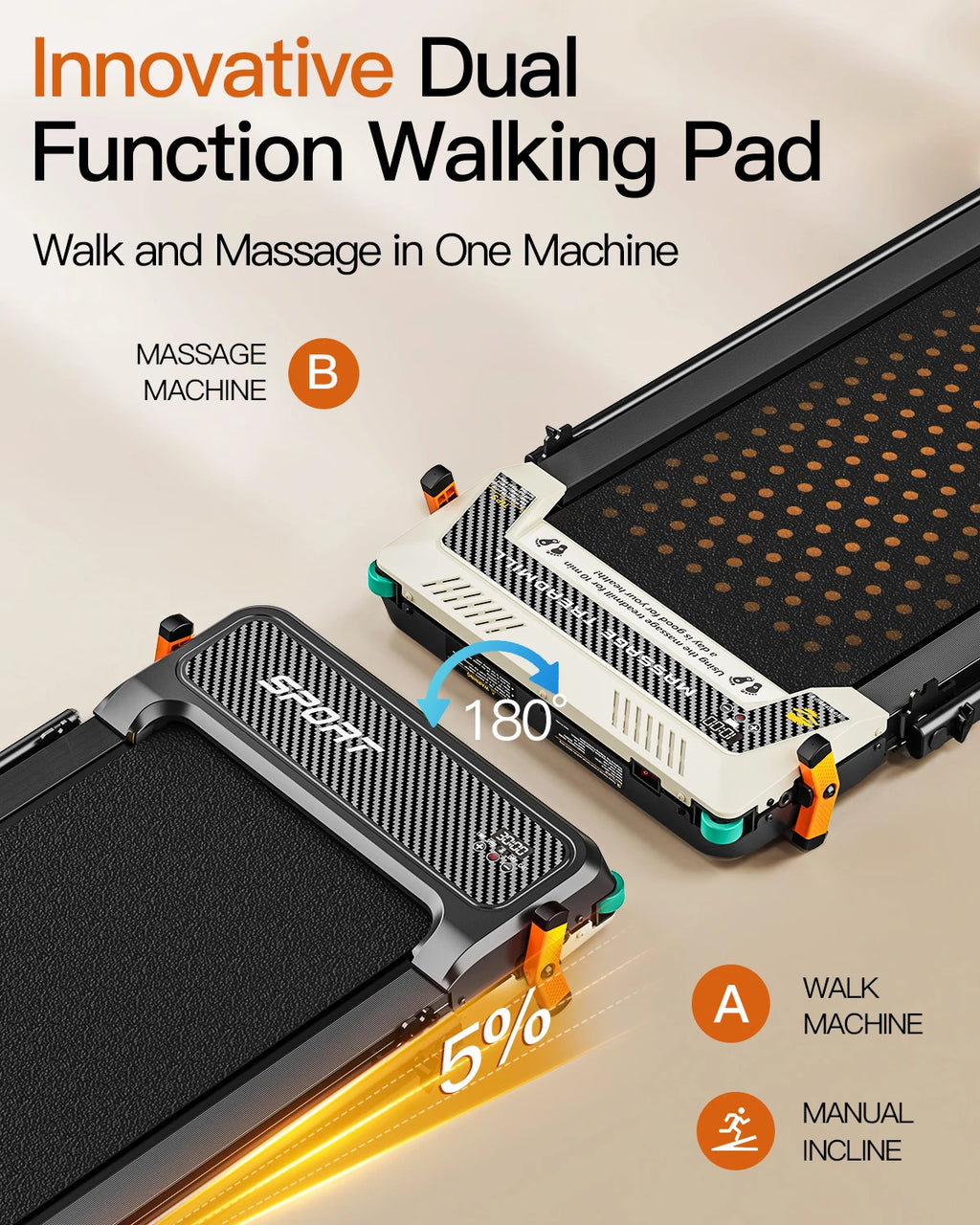 2 in 1 Double Side Used Portable Foldable Walking Pad LED Display Quiet Motor Home Use with Massage Function and Running