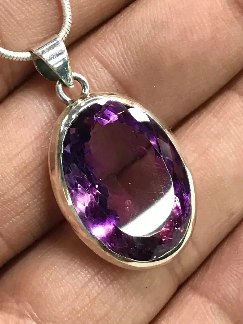 92.5 Sterling Silver Amethyst Pendant Necklace Natural Purple Amazing Gems Stone for Weddings and Parties