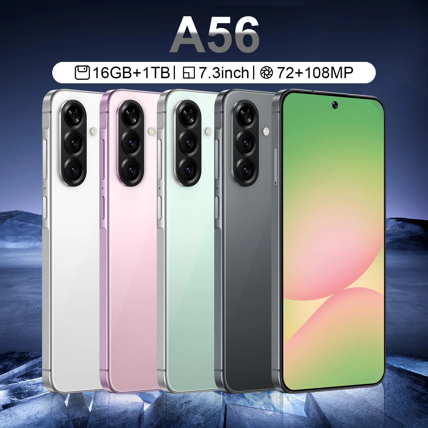 Brand New A56 5G Smartphone 7.3 Inch Face Unlock 16GB+1TB Android 14 72+108MP HD Camera Dual Card Shockproof CDMA Gaming Phone