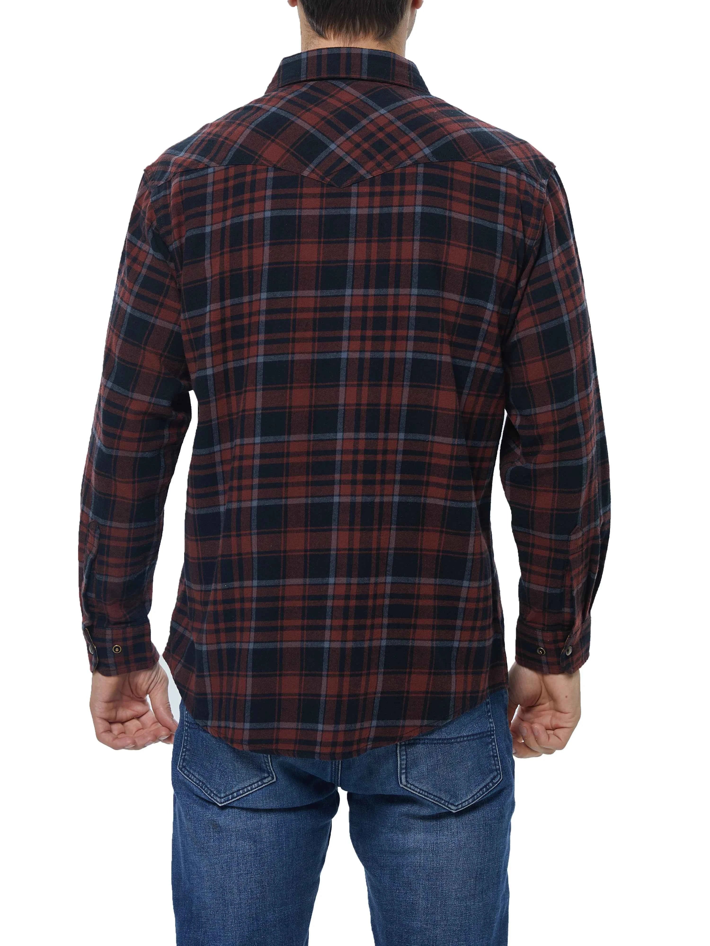 Mens Flannel Pearl Snap Plaid Button up Casual Western Cowboy Long Sleeve Shirts