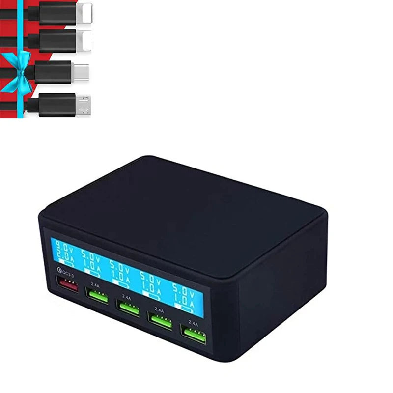 QC 3.0 Quick Charger Portable Multi 5 Port USB LCD Display 50W Fast Carregador For Iphone Xiaomi HuaWei Power Bank