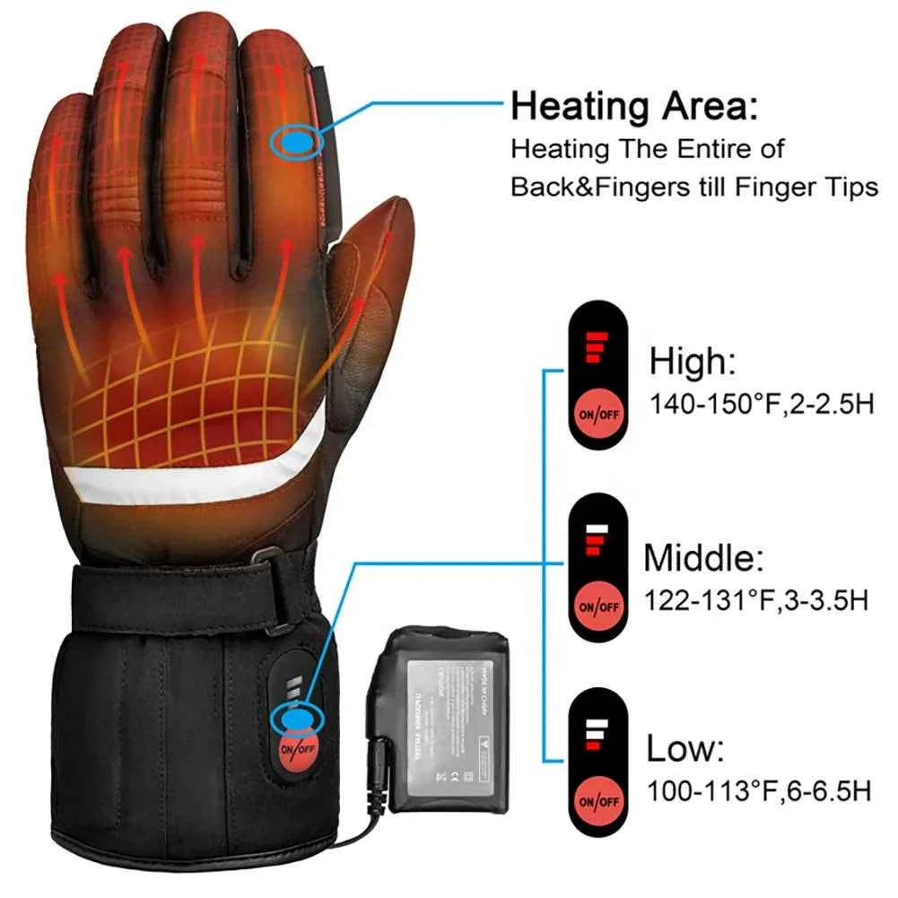 Battery Powered Motorcycle Gloves Adjustable Temperature Heated Motorcycle Gloves for Winter Riding