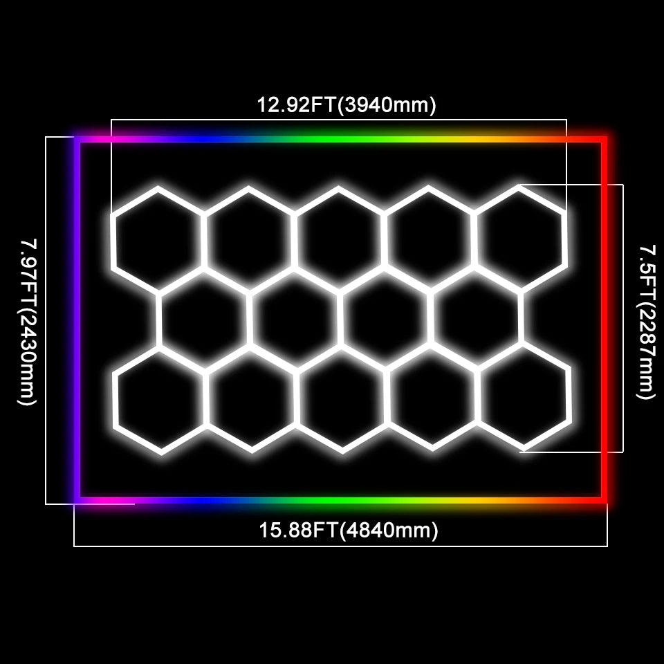 ETOP 14 Hex Grid Light Detailing Studio Poshing Workshop LampHexagon Ceiling Light for Car Detailing Garage Workshop Lighting