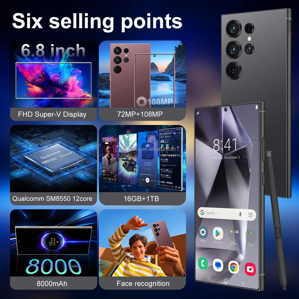 Hot Selling S24 Ultra Original 5G Android 13.0 Smartphone with 12GB RAM + 512TB 144Hz 108MP Deca Core Spanish