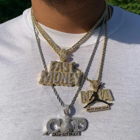 18K Gold Plated Micro Pave Cubic Zirconia CZ Plug Shape Pendant Hip Hop Style Yellow Gold Necklace for Engagement Wedding Party