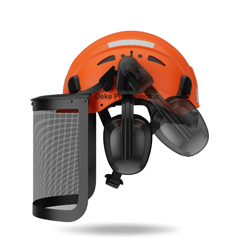 DEKE ANSI Standard Logging Safety Helmet Chainsaw Forestry Hard Hats With Mesh Visor and Earmuffs for Personal protection