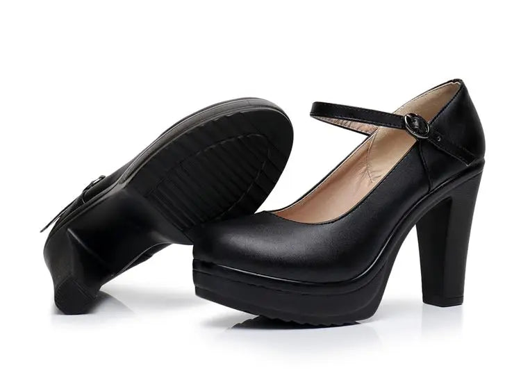 GKTINOO Genuine Leather shoes Women Round Toe Pumps Sapato feminino High Heels Fashion Black Work Shoe Plus Size 33-43