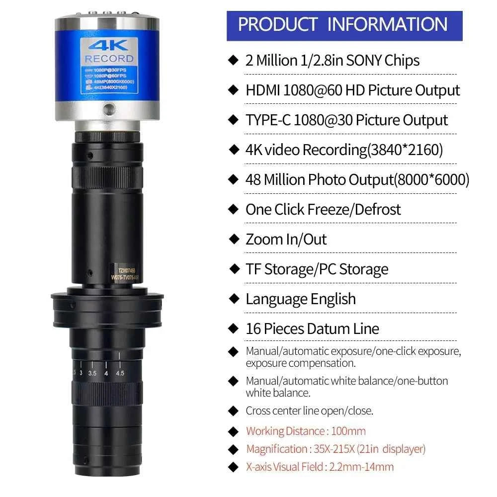 4K HD Video Microscope Camera LED Light Static and Dynamic Comparison Image for Image Acquisition Phone PCB Repair Welding