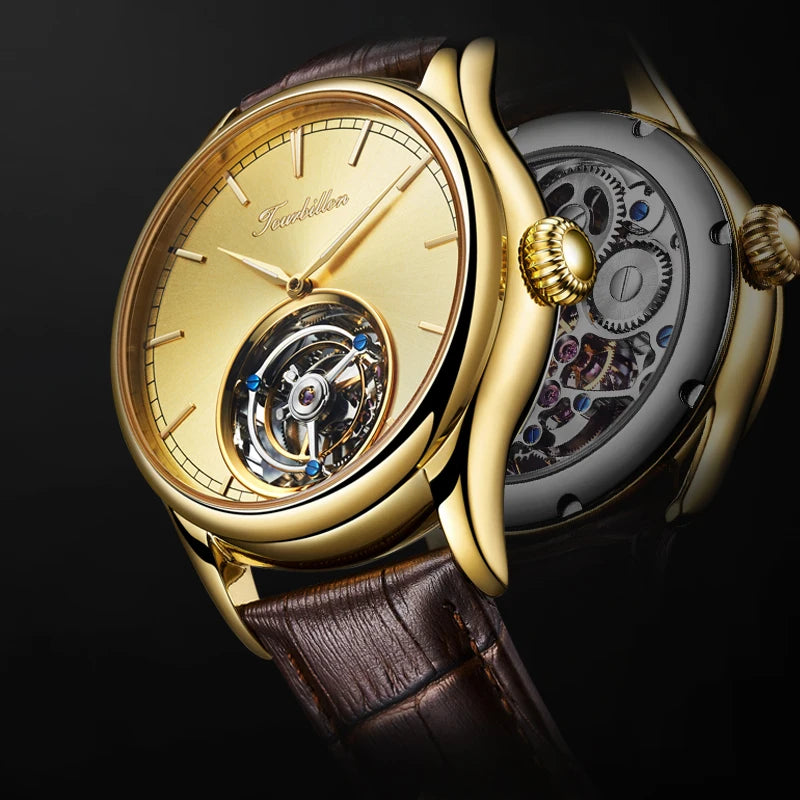 Montre Homme Original Brand Aesop 7005G Luxury Men Mechanical Watch Hollow Out Skeleton Tourbillon Watches