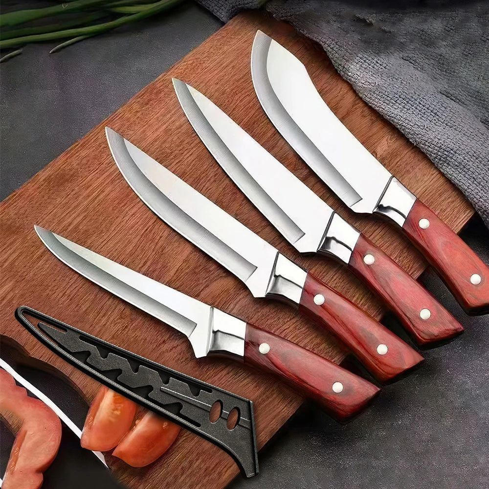 4pcs Hand Forged Butcher Knife Set-Kiritsuke Knives,Meat Cleaver Knife,Boning Knives,Butcher Knives 5Cr15MoV Steel Chef Knife