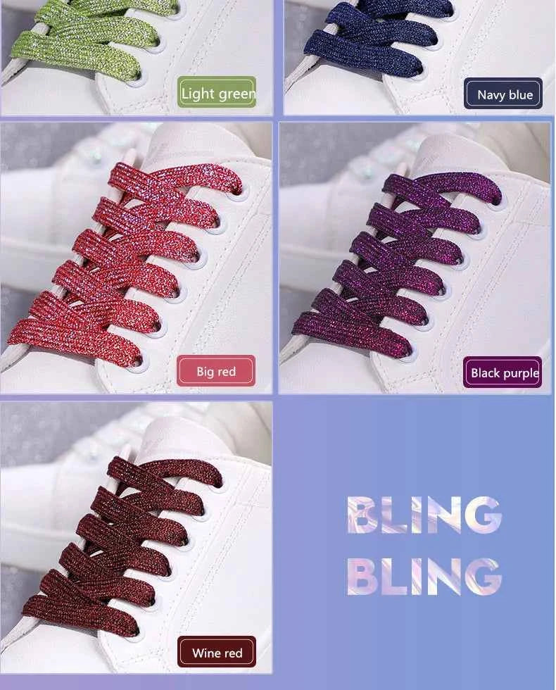 NEW Fashion Glitter Shoelaces Colorful Flat Shoe laces for Athletic Running Sneakers Shoes Boot 1CM Width Shoelace Strings 1Pair