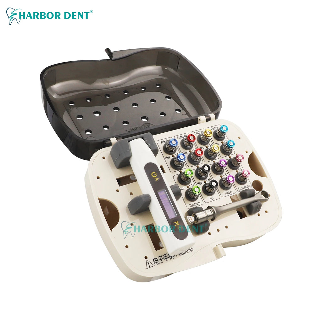 16-Pcs Dental Electric Torque Wrench Kit Universal Surgery Implant Tools with Manual Power Source Screwdriver Instrument Set