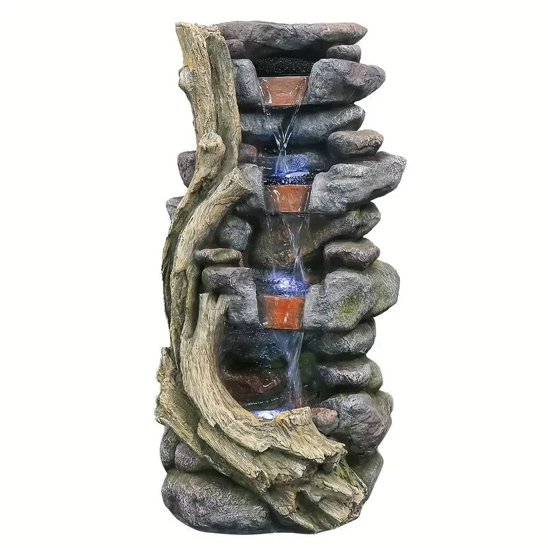 Large Resin Stacked Stone Fountain-LED Lights, Multi-Color Pond Accents